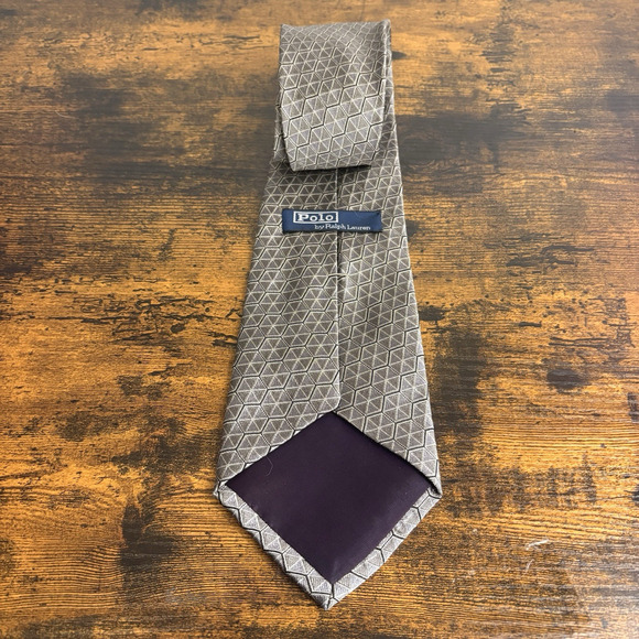 Polo Ralph Lauren Silk Tie Gray Geometric Handmade USA 59" - Picture 5 of 8